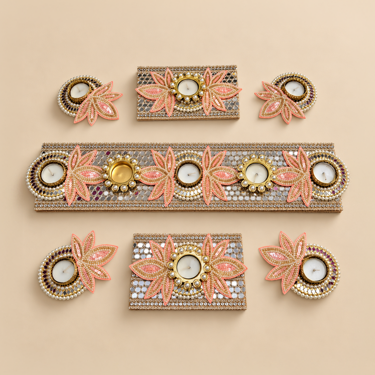 Peach Blossom Royal Table Runner Set( 7 pcs Set)
