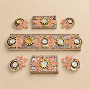 Peach Blossom Royal Table Runner Set( 7 pcs Set)
