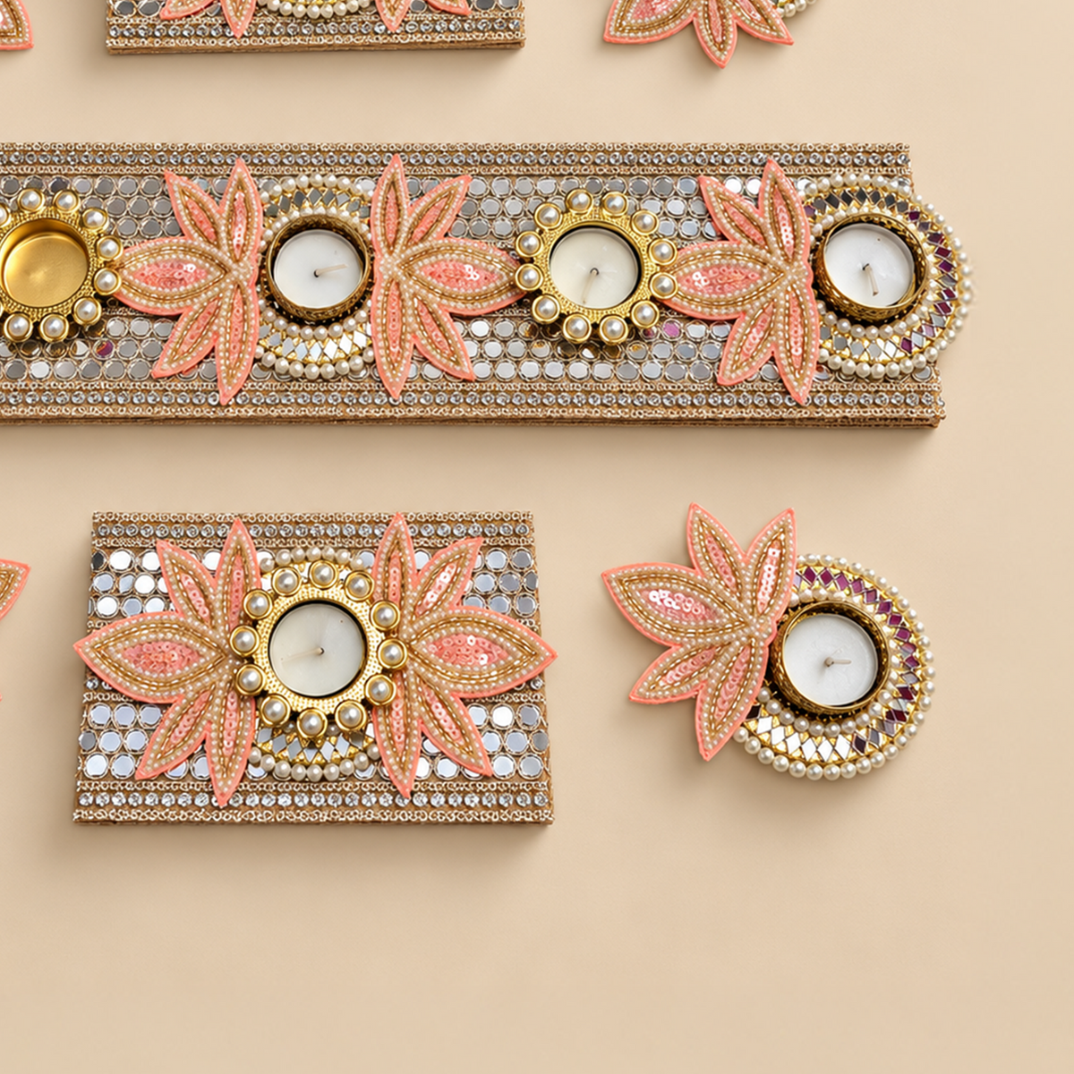Peach Blossom Royal Table Runner Set( 7 pcs Set)