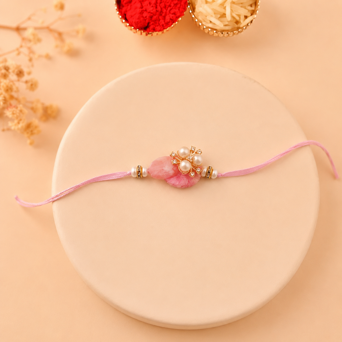 Pink Stone Bhai Rakhi