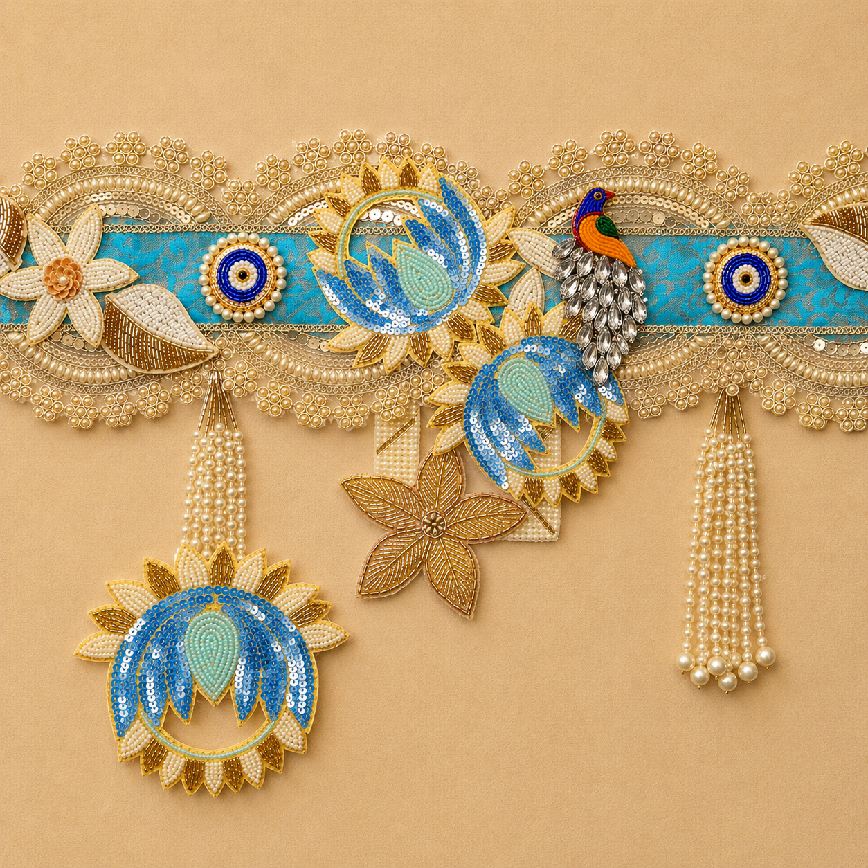 Blue Toran With Lotus Patchs