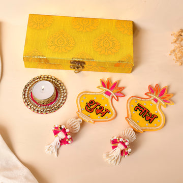 Kalash Shubh Labh & Tealight Combo With Foil Print Mdf Box(Gifting Hamper)
