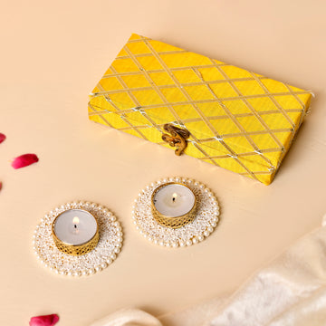 Elegance Of White....Tea Lights Set of 2 With Gotta Box(Gifting Hamper)