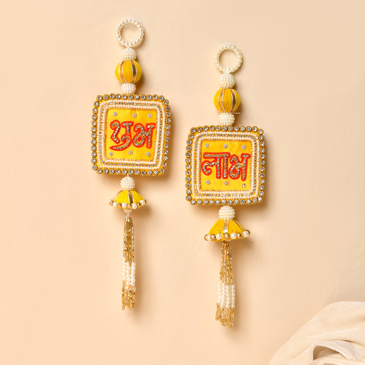 Yellow Shubh Labh & Kundan Tealight With Brocade Box(Gifting  Hamper)