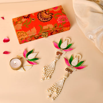Multicolor Lotus &Tealight Combo With  Beautiful Brocade Box(Gifting Hamper)