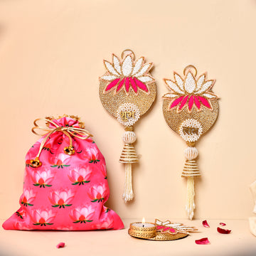 Kamal Shubh Labh And Tealight Combo With Pichwai Potli (Gifting hamper)