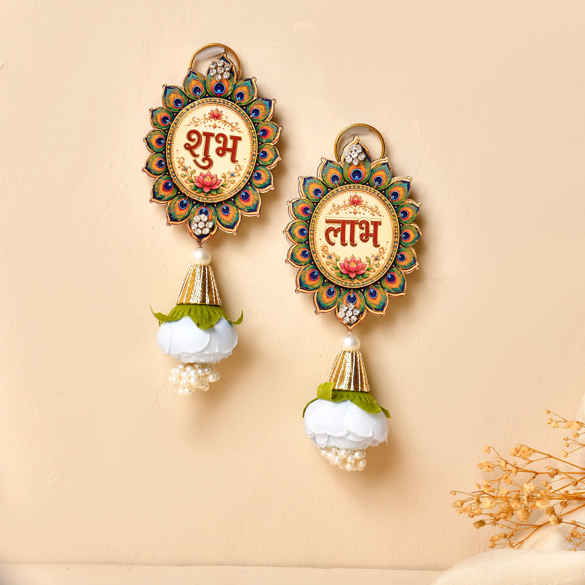 Mdf Lotus Shubh Labh pair With Gotta Potli (Gifting hamper)