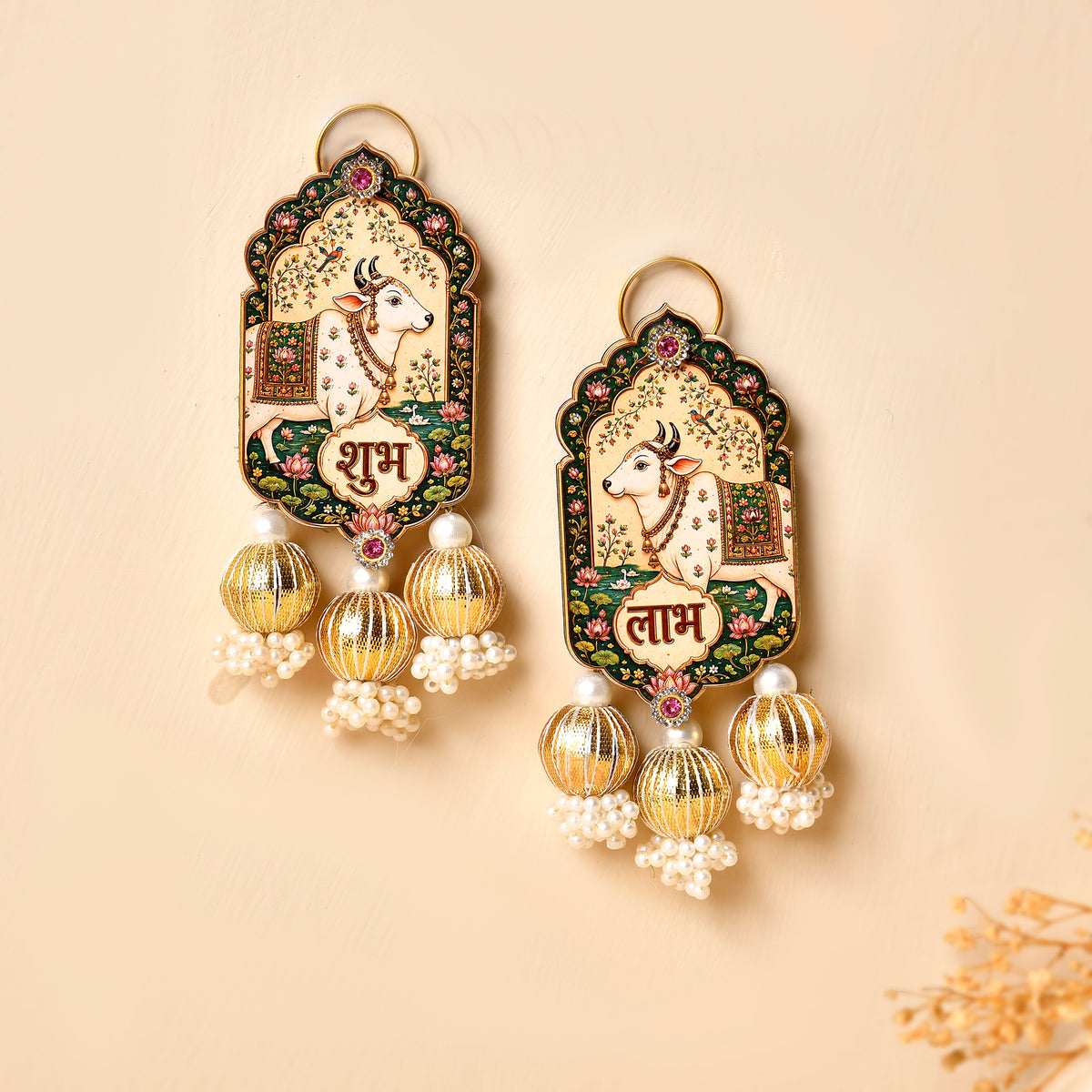 Mdf Lotus Shubh Labh pair With Gotta Potli (Gifting hamper)