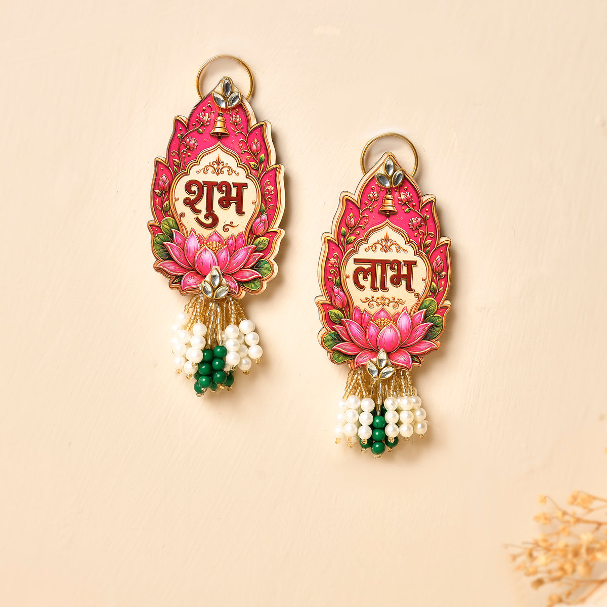 Mdf Lotus Shubh Labh pair With Gotta Potli (Gifting hamper)