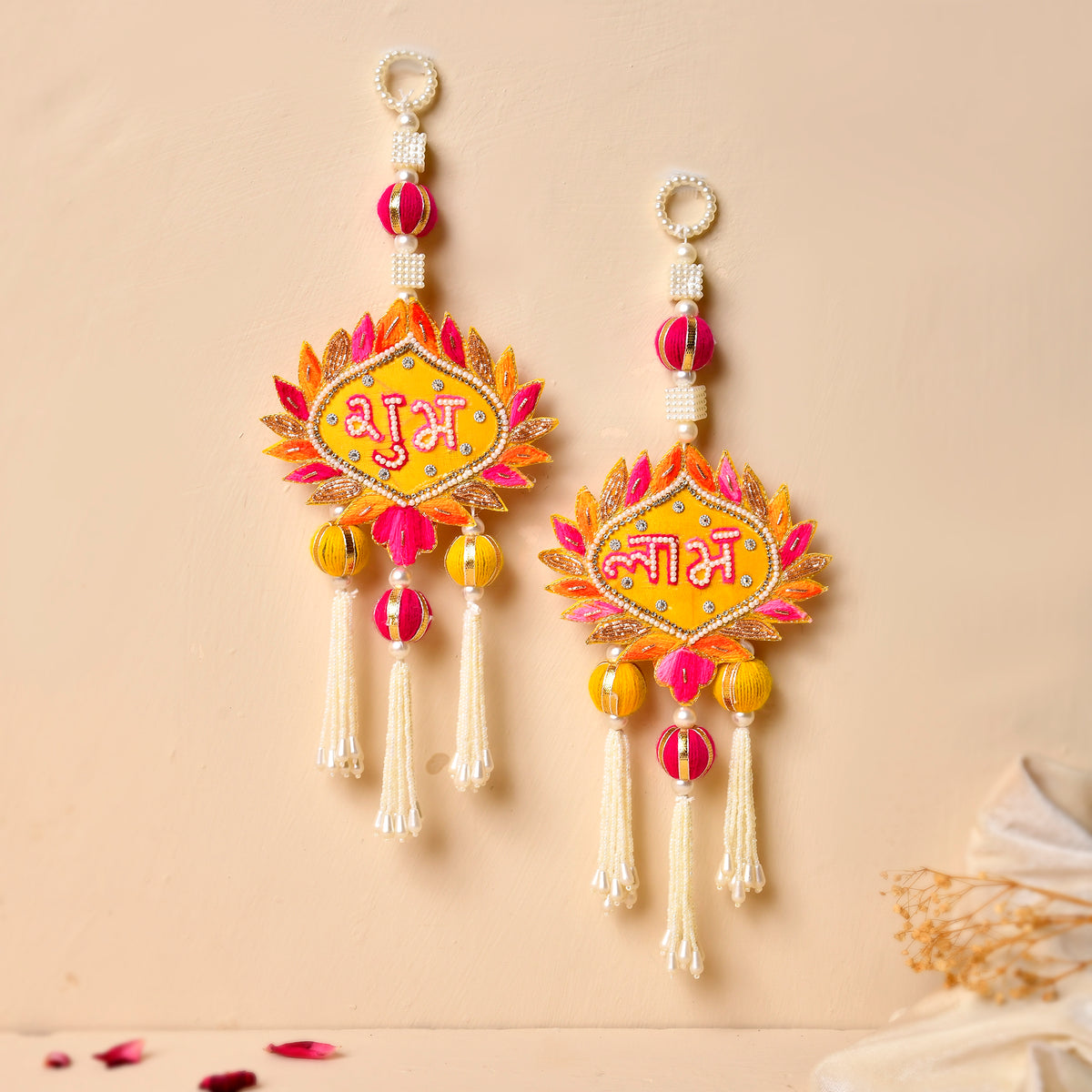 Traditional Shubh Labh Pair With Beautiful Satin Potli