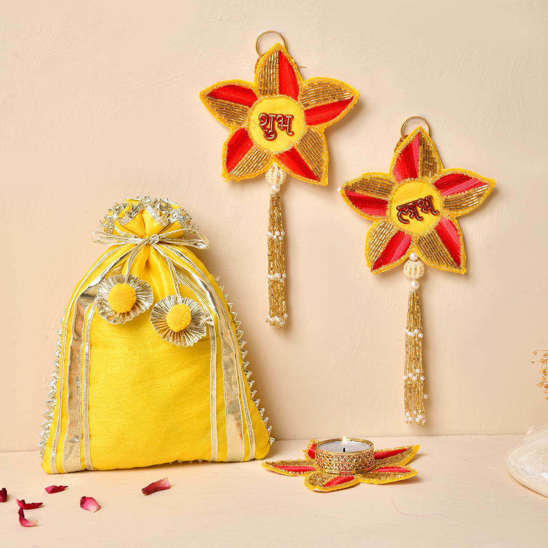 Star Shubh Labh & Tea light Combo With Beautiful Satin  Potli(Gifting hamper)