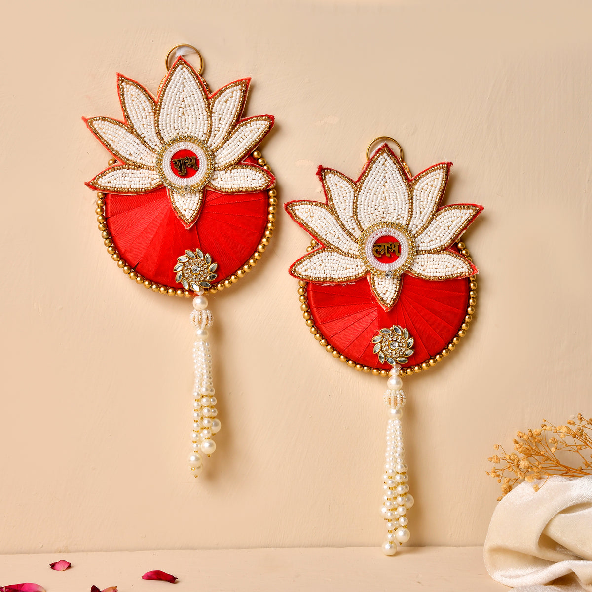 Pearl Lotus Shubh Labh & Kundan Tea light Combo With Beautiful Organza  Potli(Gifting hamper)
