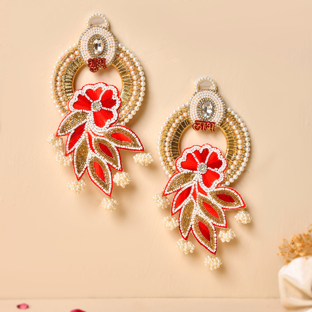 Floral Embroidery PatchShubh Labh & Kundan Tea light Combo With Beautiful Organza  Potli(Gifting hamper)