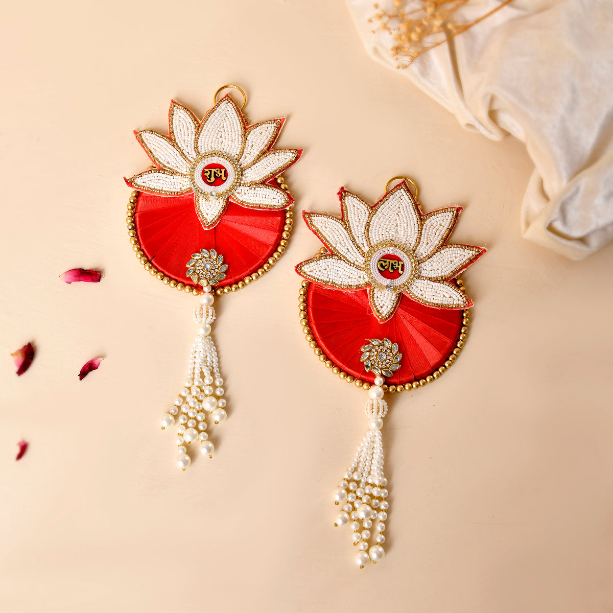 Pearl Lotus Shubh Labh & Kundan Tea light Combo With Beautiful Organza  Potli(Gifting hamper)