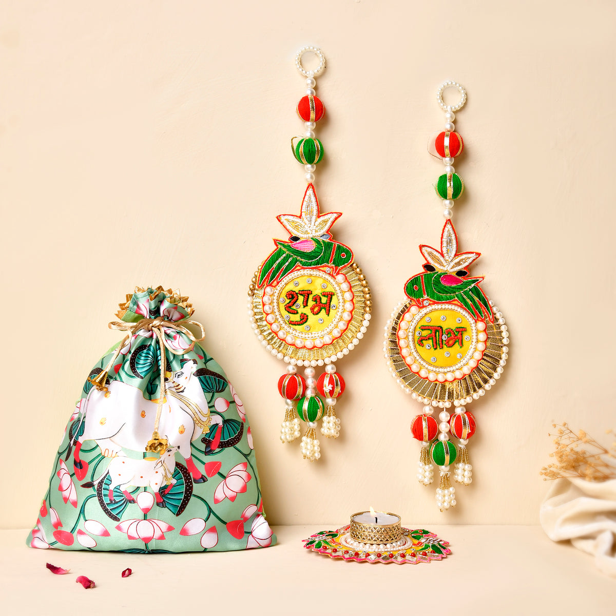 Traditional Parrot Shubh Labh Hanging & Parrot Tealight Combo(Gifting Hamper)