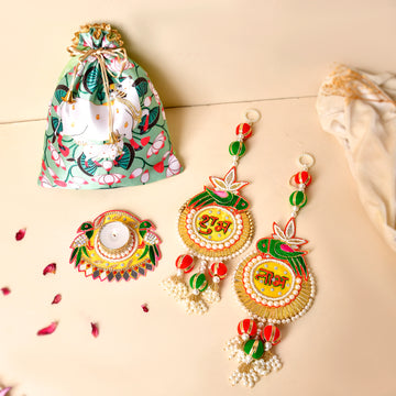 Traditional Parrot Shubh Labh Hanging & Parrot Tealight Combo(Gifting Hamper)