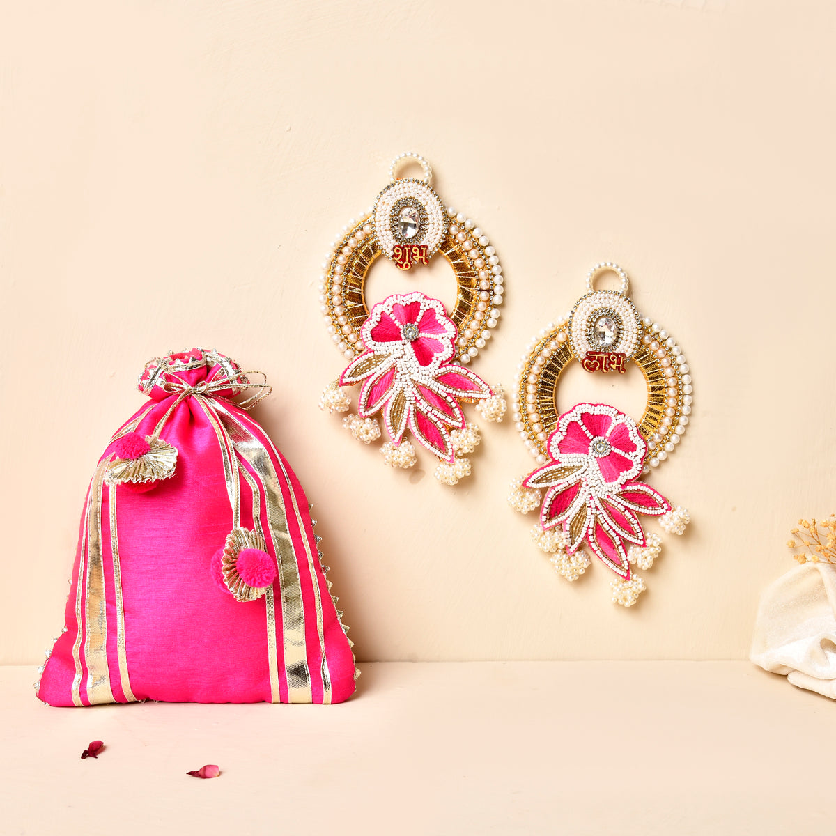 Floral Embroidery PatchShubh Labh With Beautiful Satin Potli(Gifting hamper)