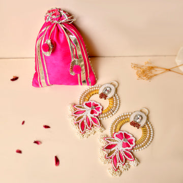 Floral Embroidery PatchShubh Labh With Beautiful Satin Potli(Gifting hamper)