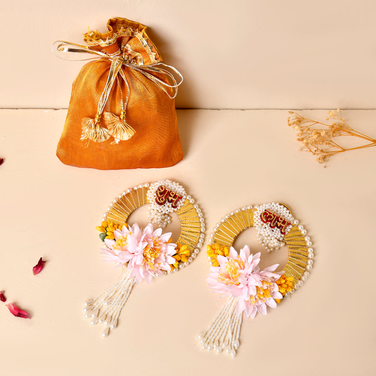 Floral Shubh Labh With Beautiful Organza Potli(Gifting hamper)