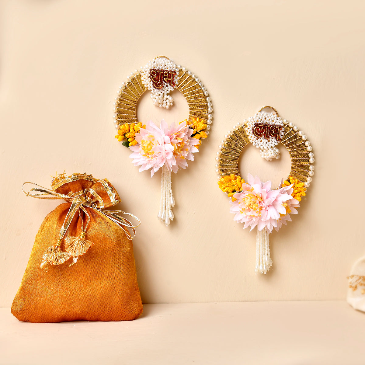 Floral Shubh Labh With Beautiful Organza Potli(Gifting hamper)