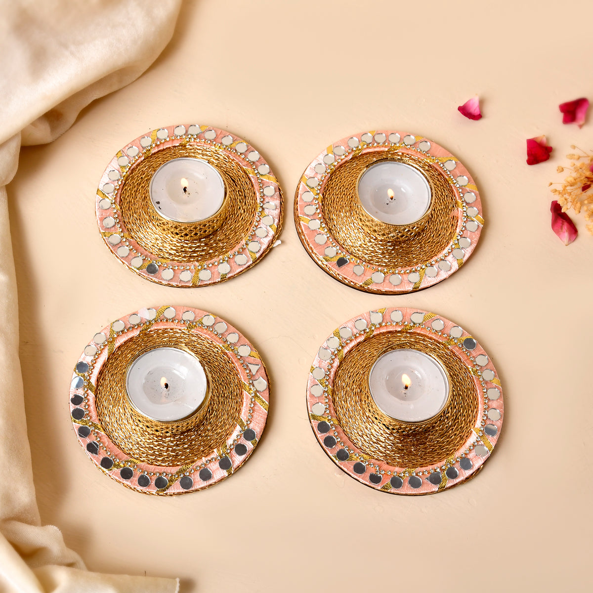 Pink mirror tealights set of 4