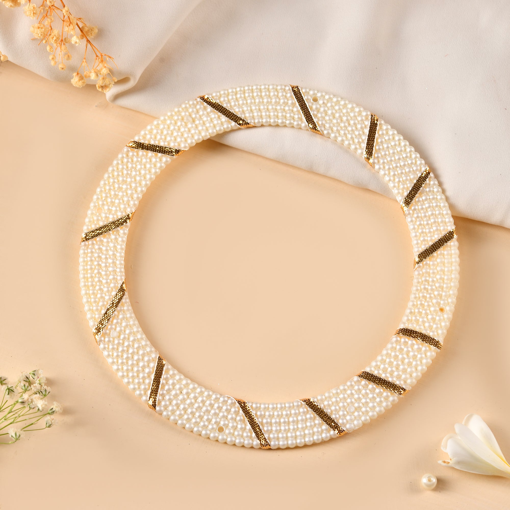 White Gotta & Pearl Chakra Bangle Ring Set of 3 pcs