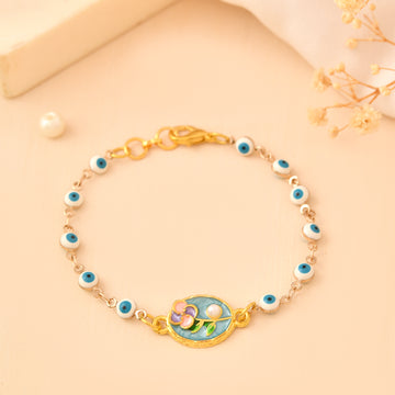 flower stone Bracelet with evil eye chain