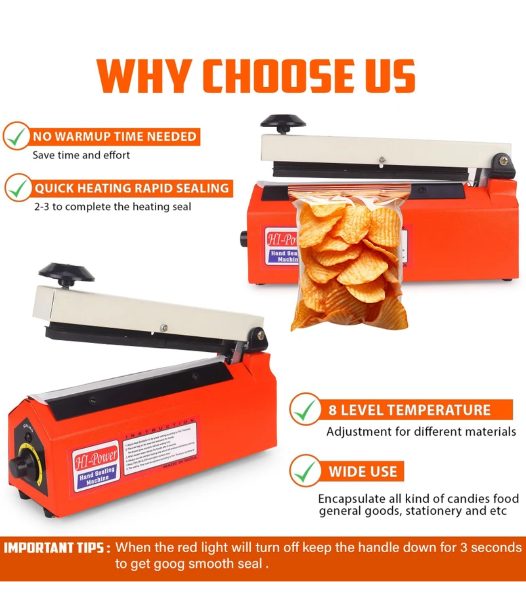 Hi-Power Sealing Machine for Food Packets, 12 Inch